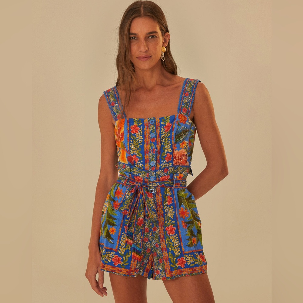 FARM Rio Stitched Garden Blue Romper